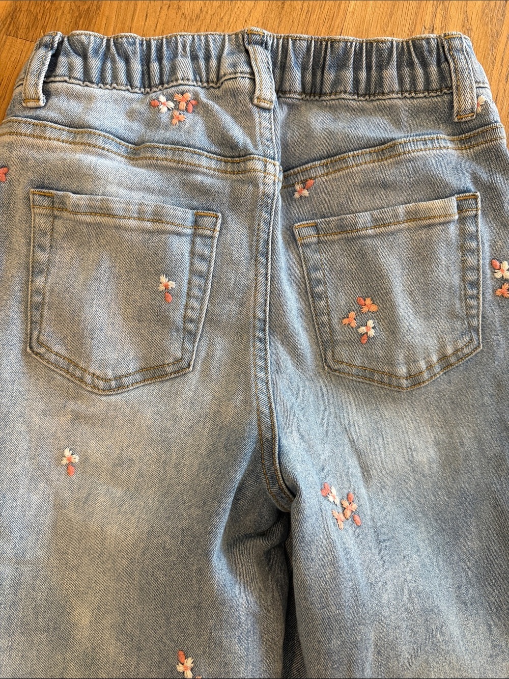 Cat & Jack Light Blue Skinny Jeans with Pink Floral Embroidery girls size 10 - Picture 4 of 8